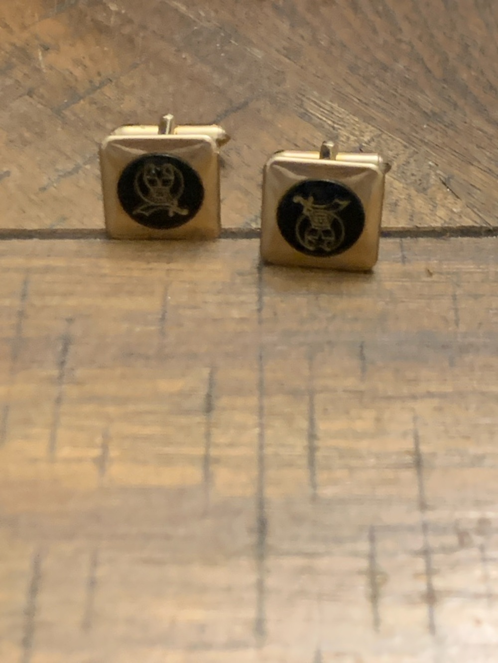 Shriners Cuff Links SWANK Black Onyx Gold Tone Freemasons Masonic VTG 50/60s